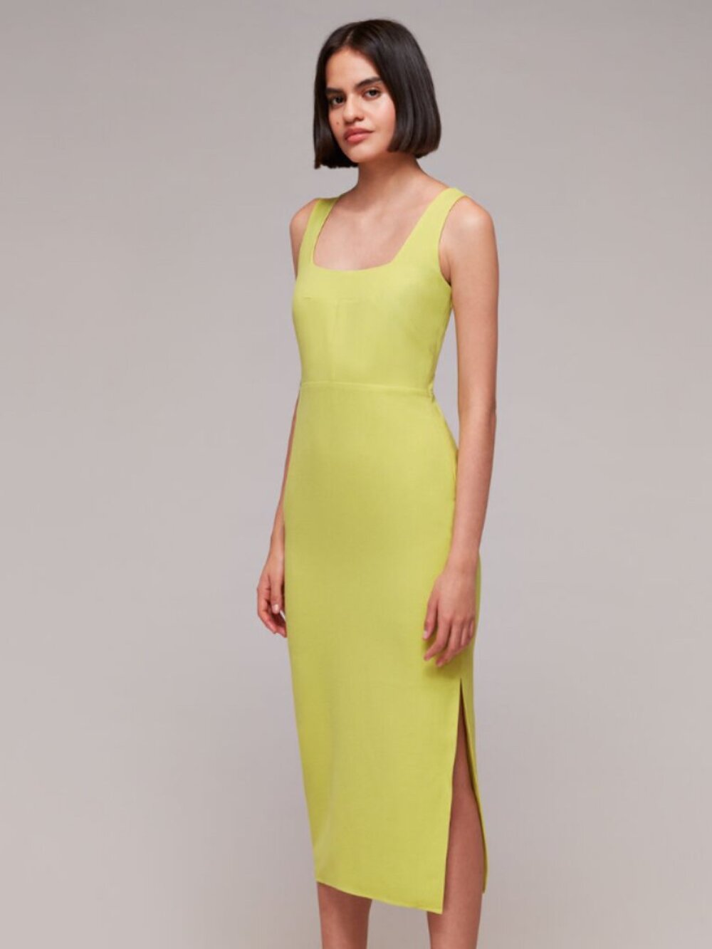 Whistles Lime Elenor Square Neck Midi Dress